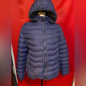USB Equipped Blue Puffer Jacket with Hood